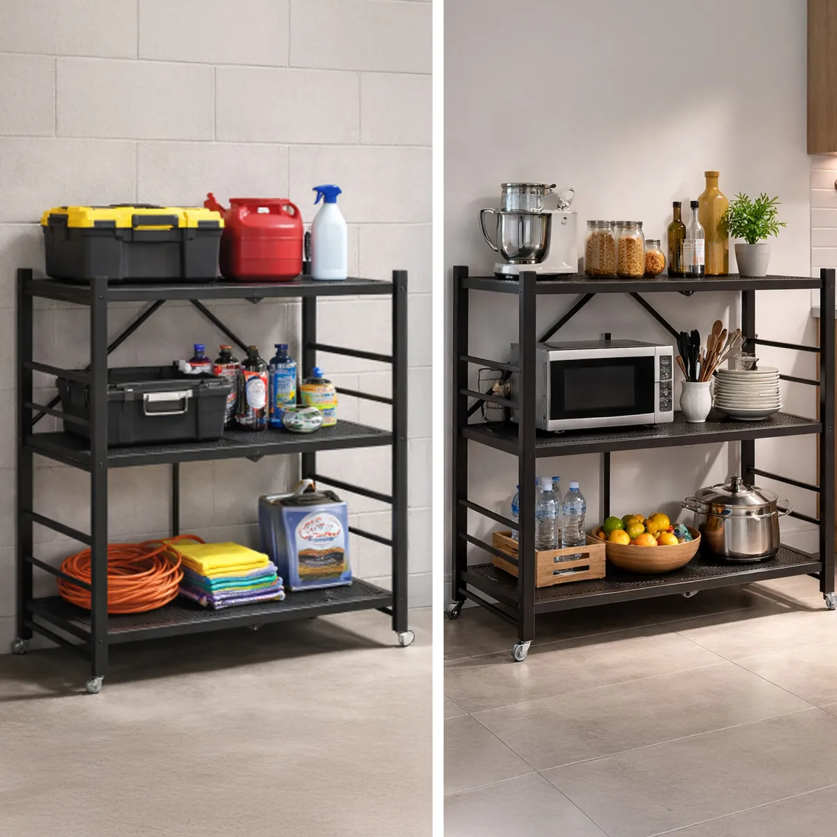 Scaffali|Armadi Da Esterno > Dmora Scaffali 3 Ripiani Ruote 71x38x87h cm, Richiudibile - Cossato Nero Antracite