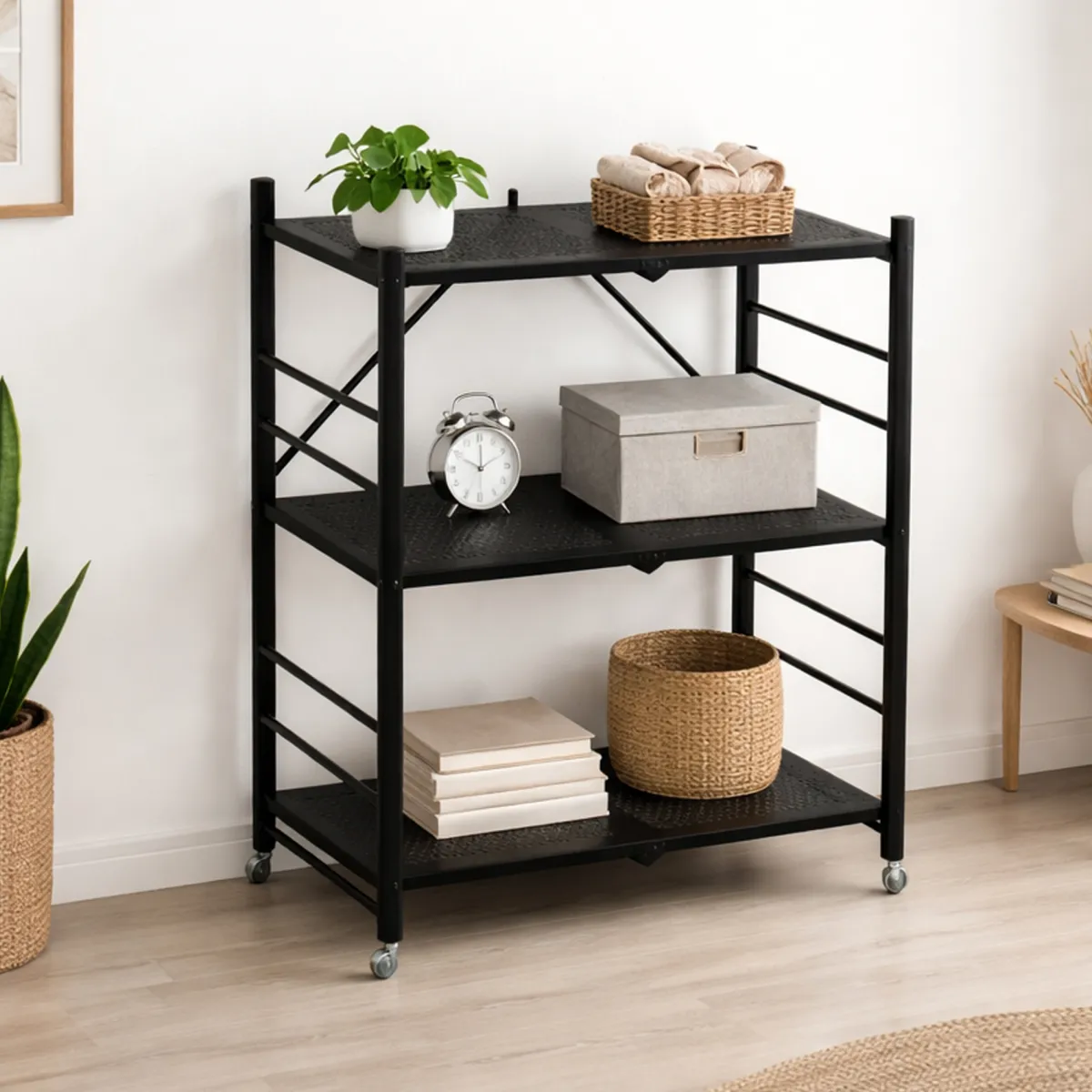 Scaffali|Armadi Da Esterno > Dmora Scaffali 3 Ripiani Ruote 71x38x87h cm, Richiudibile - Cossato Nero Antracite