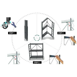 Scaffali Nero Antracite 4 Ripiani Ruote 71x38x121h cm, Richiudibile - Soprana