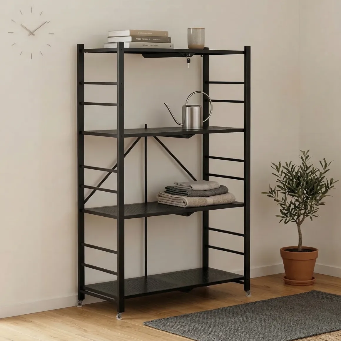 Scaffali Nero Antracite 4 Ripiani Ruote 71x38x121h cm, Richiudibile - Soprana