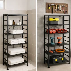 Scaffali Nero Antracite 6 Ripiani Richiudibile 71x38x190h cm, Peso Supportato 40 kg - Ficulle