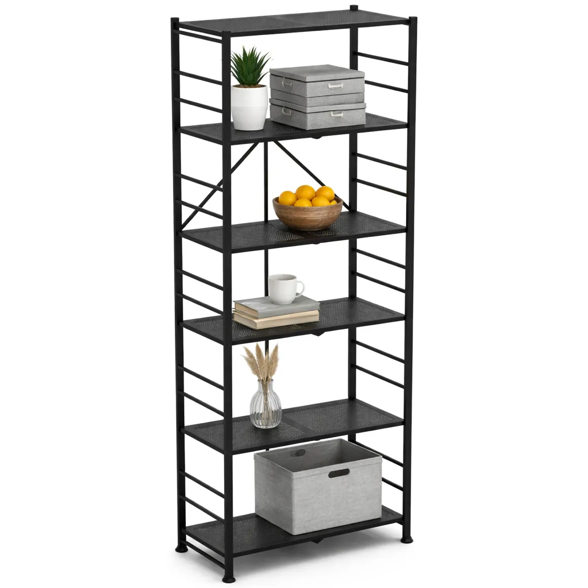 Scaffali Nero Antracite 6 Ripiani Richiudibile 71x38x190h cm, Peso Supportato 40 kg - Ficulle