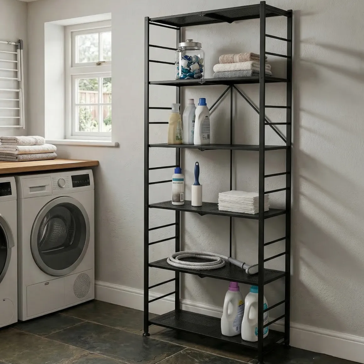 Scaffali Nero Antracite 6 Ripiani Richiudibile 71x38x190h cm, Peso Supportato 40 kg - Ficulle