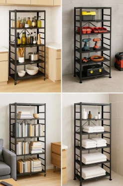 Scaffali Nero 6 Ripiani Peso Supportato 40 kg, - Ficulle