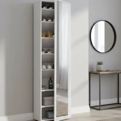 Bagno|Scarpiere > Dmora Scarpiera alta bianca 50x182h cm anta a specchio - Asiago Bianco