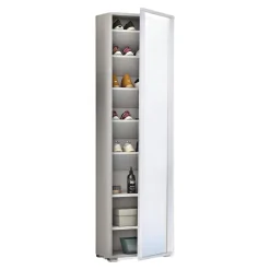Bagno|Scarpiere > Dmora Scarpiera alta bianca 50x182h cm anta a specchio - Asiago Bianco