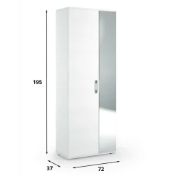Scarpiera Alta con Specchio Reversibile 72x37x195h cm Bianca con 2 Ante 6 Ripiani e 1 Cassetto Made in Italy – Eracle