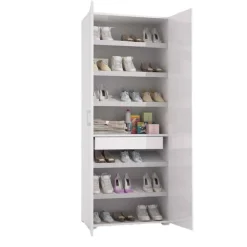 Scarpiera Alta con Specchio Reversibile 72x37x195h cm Bianca con 2 Ante 6 Ripiani e 1 Cassetto Made in Italy – Eracle