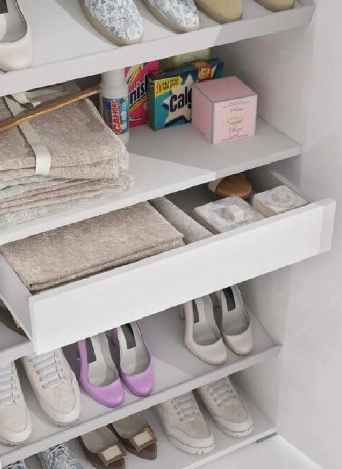 Scarpiera Alta con Specchio Reversibile 72x37x195h cm Bianca con 2 Ante 6 Ripiani e 1 Cassetto Made in Italy – Eracle