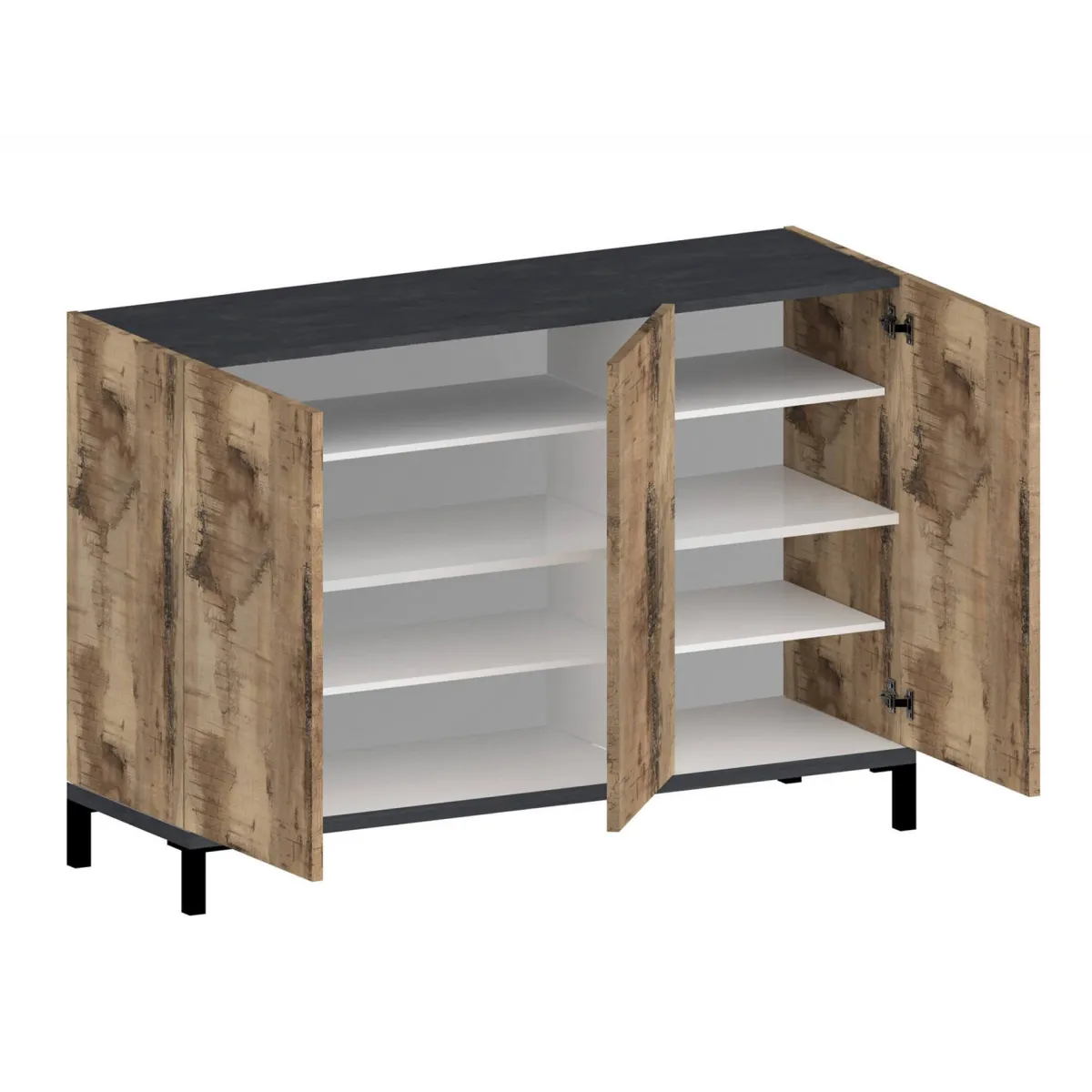 Bagno|Lavanderia > Dmora Scarpiera 3 ante acero e ardesia 120x80h cm - Modesta Grigio Ardesia, Marrone Acero