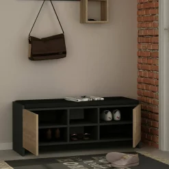 Bagno|Scarpiere > Dmora Scarpiera 2 ante antracite e rovere 110x43h cm - Axar Marrone Rovere, Nero Antracite