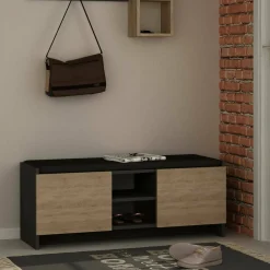 Bagno|Scarpiere > Dmora Scarpiera 2 ante antracite e rovere 110x43h cm - Axar Marrone Rovere, Nero Antracite