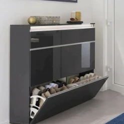 Bagno|Scarpiere > Dmora Scarpiera 3 ante antracite lucida 60x108h cm - Alejandra Nero Antracite lucido