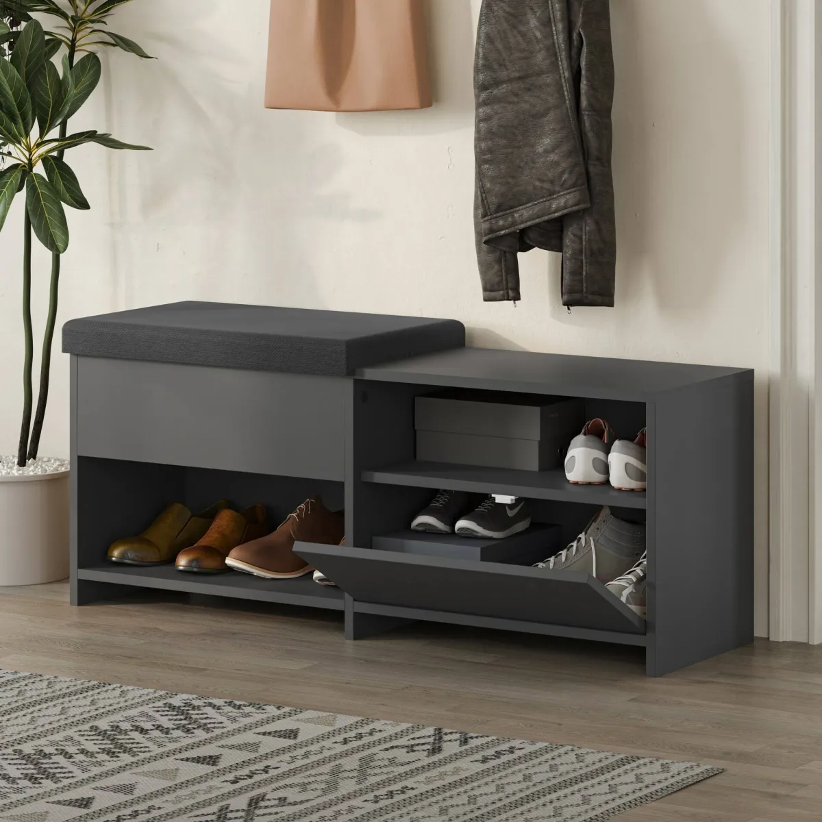 Scarpiere > Dmora Scarpiera 2 ante antracite 120x51h cm - Nuri Nero Antracite