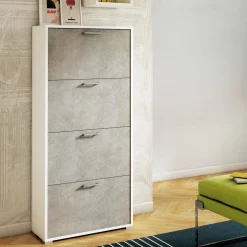 Bagno|Scarpiere > Dmora Scarpiera 4 ante bianca e cemento 67x147h cm - Adeindein Grigio, Bianco Cemento