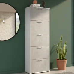 Bagno|Scarpiere > Dmora Scarpiera 5 ante bianca e cemento 67x183h cm - Anina Grigio, Bianco Cemento