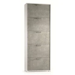 Bagno|Scarpiere > Dmora Scarpiera 5 ante bianca e cemento 67x183h cm - Anina Grigio, Bianco Cemento