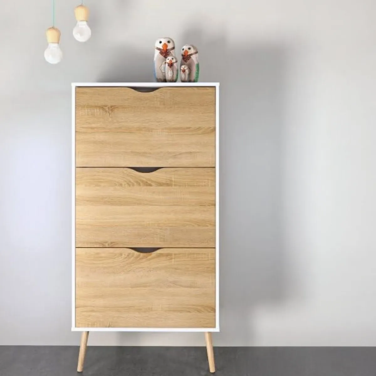 Scarpiere|Lavanderia > Dmora Scarpiera 3 ante bianca e quercia 70x138h cm - Arnoldo Marrone, Bianco Quercia