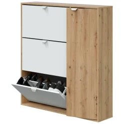 Bagno|Scarpiere > Dmora Scarpiera 4 ante bianca e rovere 67x147h cm - Adeindein Marrone, Bianco Rovere