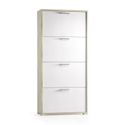 Scarpiera 4 ante bianca e rovere 67x147h cm in legno - Adeindein