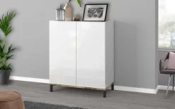 Bagno|Lavanderia > Dmora Scarpiera 2 ante bianca lucida e acero 90x147h cm - Uvarovite Marrone Acero, Bianco Lucido