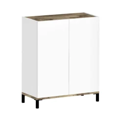 Bagno|Lavanderia > Dmora Scarpiera 2 ante bianca lucida e acero 90x147h cm - Uvarovite Marrone Acero, Bianco Lucido
