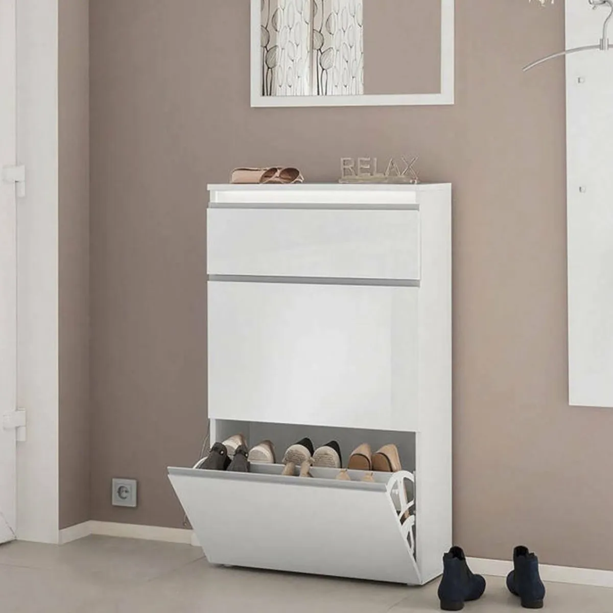 Bagno|Scarpiere > Dmora Scarpiera 3 ante bianca lucida 60x108h cm - Alejandra Bianco Lucido