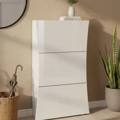 Bagno|Scarpiere > Dmora Scarpiera 3 ante bianca lucida 71x122h cm in legno - Borea Bianco Lucido