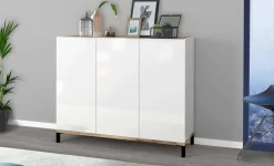 Bagno|Scarpiere > Dmora Scarpiera 3 ante bianca lucida e acero 80x80h cm - Morfeo Marrone Acero, Bianco Lucido