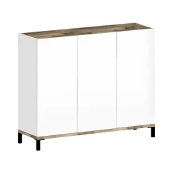 Bagno|Scarpiere > Dmora Scarpiera 3 ante bianca lucida e acero 80x80h cm - Morfeo Marrone Acero, Bianco Lucido