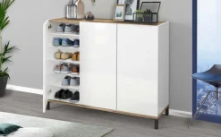 Bagno|Scarpiere > Dmora Scarpiera 3 ante bianca lucida e acero 80x80h cm - Morfeo Marrone Acero, Bianco Lucido