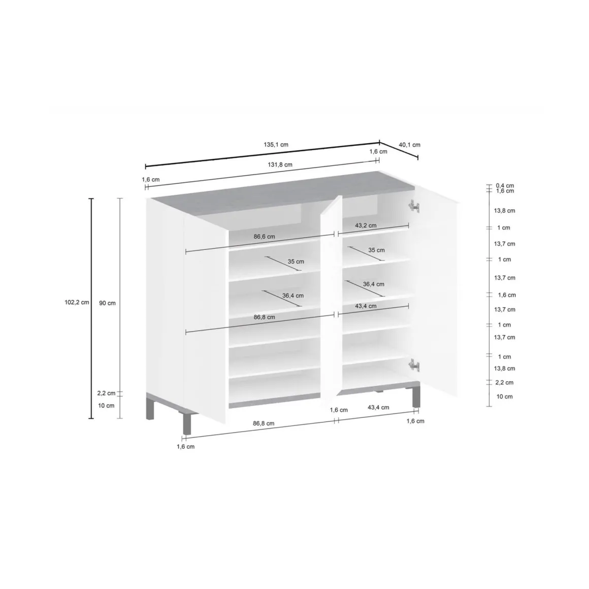 Bagno|Scarpiere > Dmora Scarpiera 3 ante bianca lucida e ardesia 80x80h cm - Morfeo Grigio Ardesia, Bianco Lucido
