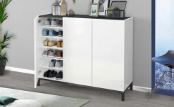 Bagno|Scarpiere > Dmora Scarpiera 3 ante bianca lucida e ardesia 80x80h cm - Morfeo Grigio Ardesia, Bianco Lucido