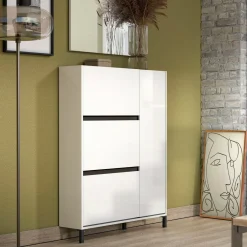 Scarpiere > Dmora Scarpiera 4 ante bianca lucida 103x136h cm - Visone Bianco Lucido