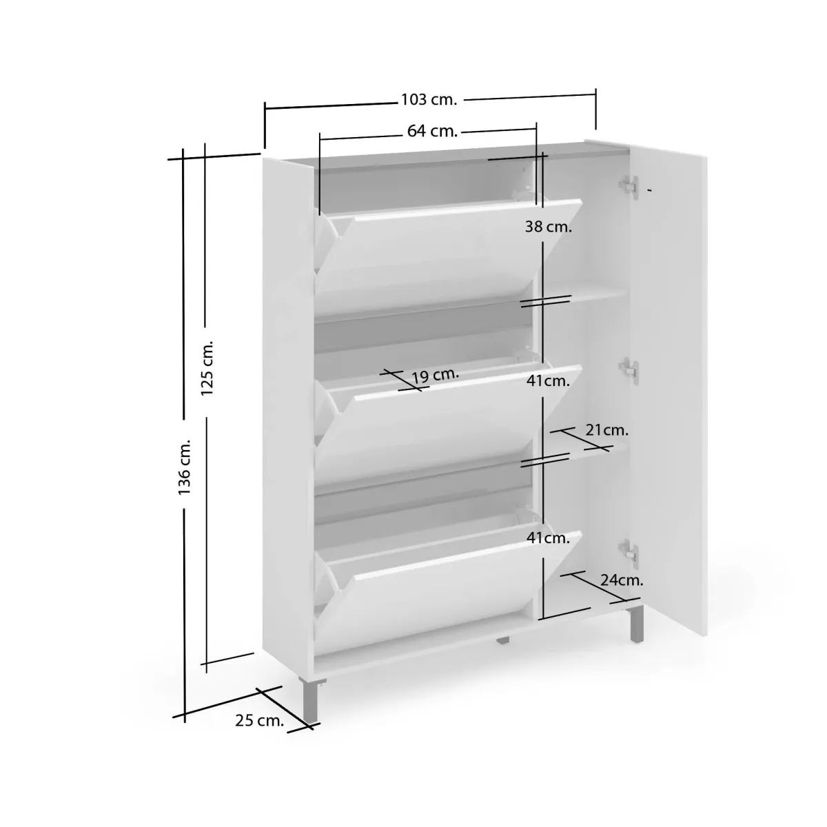 Scarpiere > Dmora Scarpiera 4 ante bianca lucida 103x136h cm - Visone Bianco Lucido