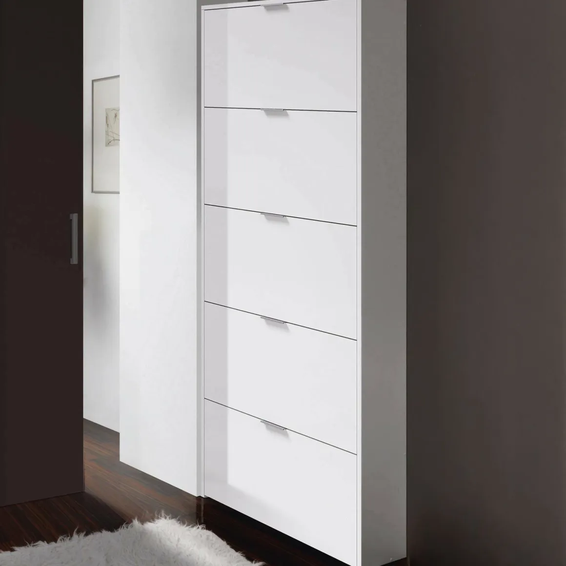 Scarpiera 5 ante bianca lucida 70x180h cm - Anatra
