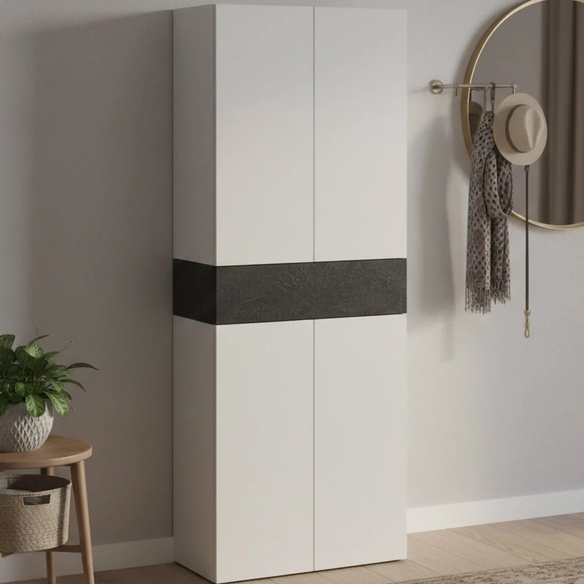Bagno|Scarpiere > Dmora Scarpiera 5 ante bianca lucida e bianca larice 76x200h cm - Asklol Bianco Larice, Bianco Lucido