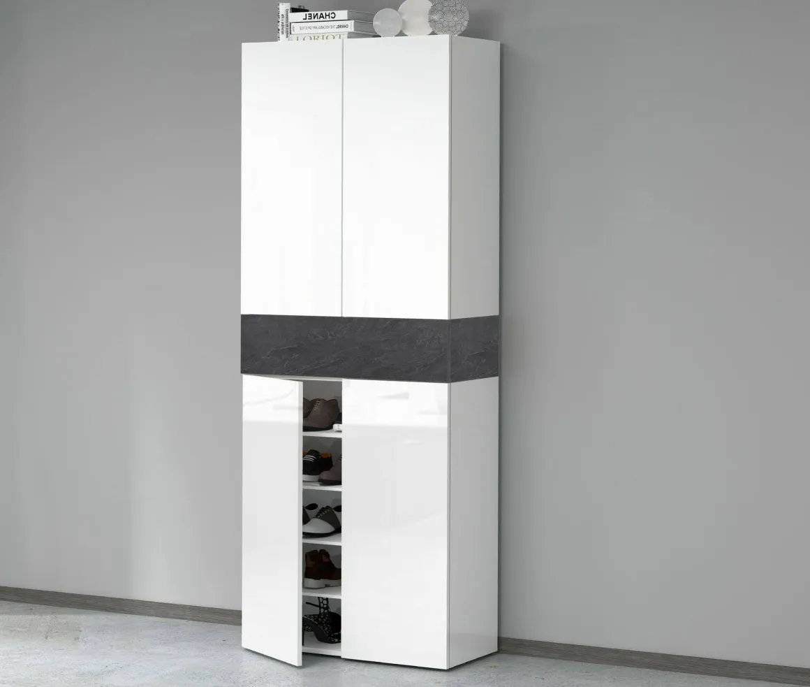 Bagno|Scarpiere > Dmora Scarpiera 5 ante bianca lucida e bianca larice 76x200h cm - Asklol Bianco Larice, Bianco Lucido