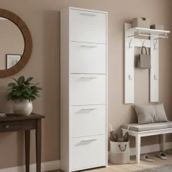 Bagno|Scarpiere > Dmora Scarpiera 5 ante bianca 50x178h cm - Asclepio Bianco