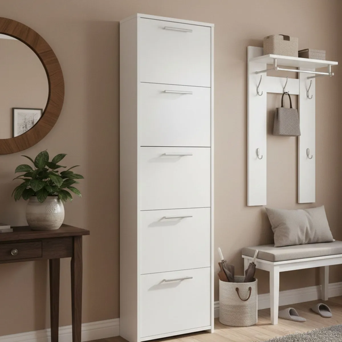 Bagno|Scarpiere > Dmora Scarpiera 5 ante bianca 50x178h cm - Asclepio Bianco