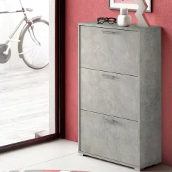 Bagno|Scarpiere > Dmora Scarpiera 3 ante cemento 67x112h cm - Axinite Grigio Cemento