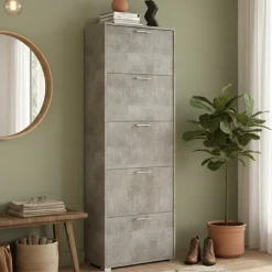 Bagno|Scarpiere > Dmora Scarpiera 5 ante cemento 67x183h cm - Anina Grigio Cemento