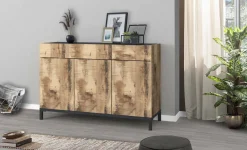 Bagno|Lavanderia > Dmora Scarpiera 3 ante e 2 cassetti acero e ardesia 120x80h cm - Syria Grigio Ardesia, Marrone Acero