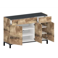 Bagno|Lavanderia > Dmora Scarpiera 3 ante e 2 cassetti acero e ardesia 120x80h cm - Syria Grigio Ardesia, Marrone Acero