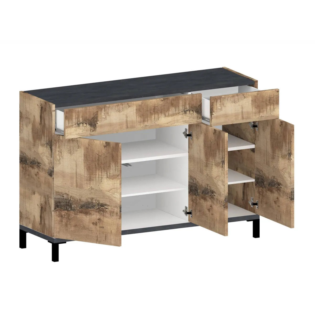 Bagno|Lavanderia > Dmora Scarpiera 3 ante e 2 cassetti acero e ardesia 120x80h cm - Syria Grigio Ardesia, Marrone Acero