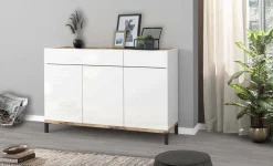 Scarpiera 3 ante e 2 cassetti bianca lucida e acero 120x80h cm - Syria