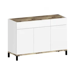 Scarpiera 3 ante e 2 cassetti bianca lucida e acero 120x80h cm - Syria