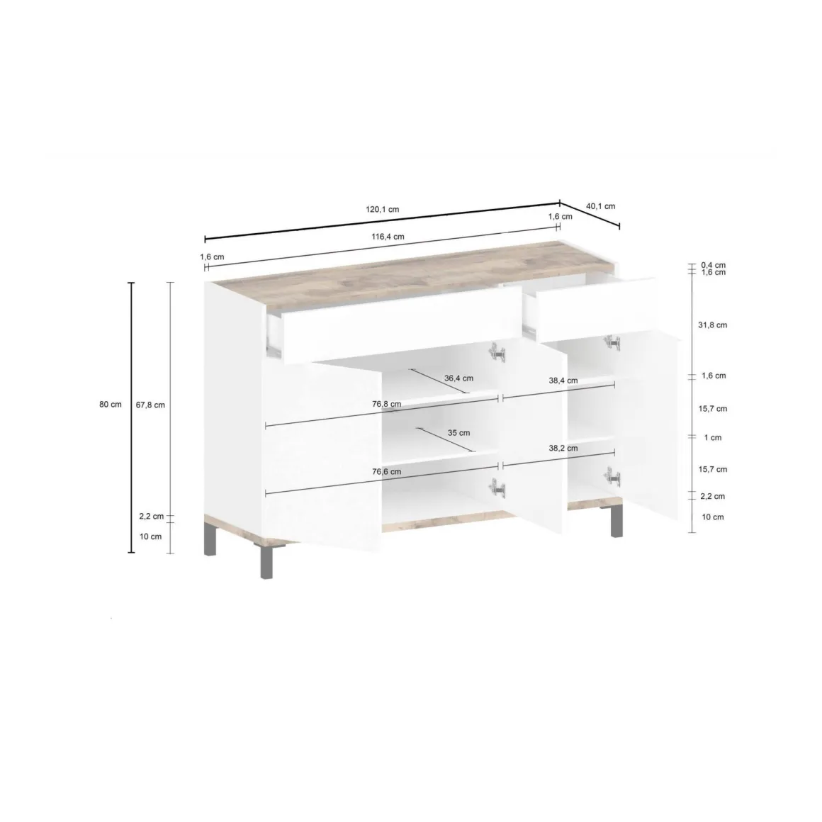 Bagno|Lavanderia > Dmora Scarpiera 3 ante e 2 cassetti bianca lucida e ardesia 120x80h cm - Syria Grigio Ardesia, Bianco Lucido