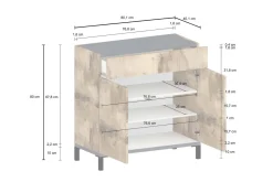 Bagno|Lavanderia > Dmora Scarpiera 2 ante e 1 cassetto acero e ardesia 80x80h cm - Variscite Grigio Ardesia, Marrone Acero