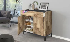 Bagno|Lavanderia > Dmora Scarpiera 2 ante e 1 cassetto acero e ardesia 80x80h cm - Variscite Grigio Ardesia, Marrone Acero